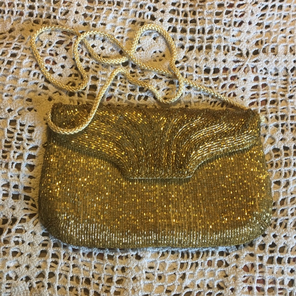 VINTAGE WALBORG GOLD BEADED CLUTCH